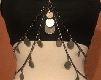 Tribal Fusion gunmetal silver kuchi coin drape