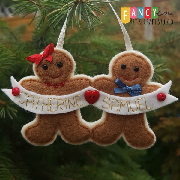 Personalized felt Gingerbread  couple , Gingerbread man, Christmas couple, Christmas twins, christmas wedding, personalised ornament