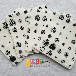 Apple Fabric Coasters – Set of 4 or Singles | Minimalist Gift | Teacher Gift | Black & White Cotton | Handmade in UK
