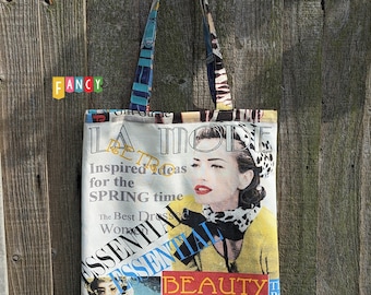 Retro Fashion Canvas Tote – Handmade Magazine Print Bag, 70s Style Shopper, Eco Reusable Bag UK, Flat or Boxed Bottom