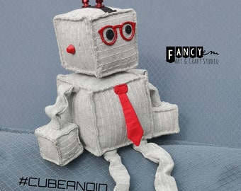 Cubeanoid - BOSSBOT.  Fabric robot, robotics, engineer, nerd gift, robot room decor
