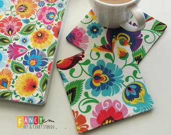 Polish folk coasters, Lowicz pattern, polish gift, housewarming gift