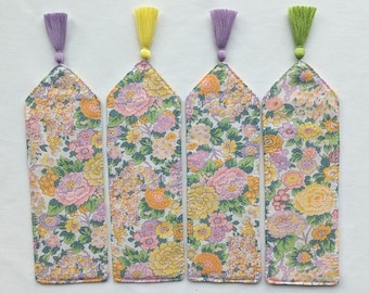 Liberty of London bookmark, Elysian Day pattern , floral bookmark, tana lawn, gift for book lovers, bookish gift, bookmark with tassel