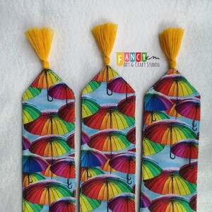 Rainbow umbrellas bookmarks, fabric bookmark, reader gift, pride gift, bookish, image 1