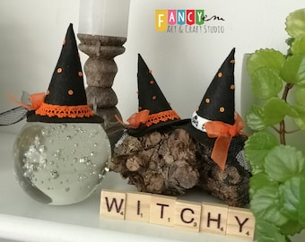 Mini witch hat ornament, handmade witch hat, Halloween felt, Halloween ornament, doll Halloween hat, Christmas ornament, Christmas witch