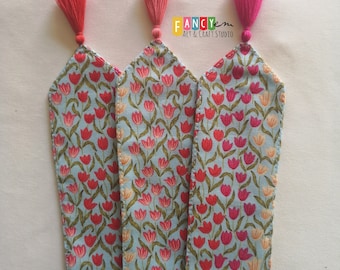 Tulips bookmark, fabric bookmark, pink flowers, tulips gift, Spring, bookish, reader gift