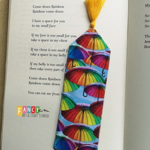 Rainbow umbrellas bookmarks, fabric bookmark, reader gift, pride gift, bookish, image 2