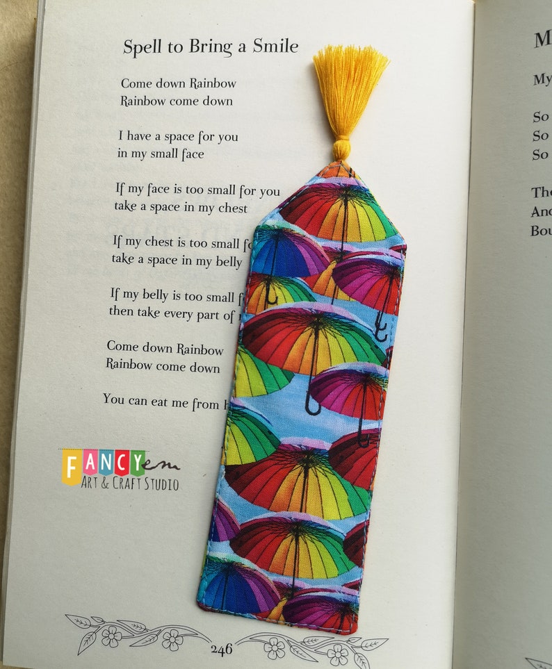 Rainbow umbrellas bookmarks, fabric bookmark, reader gift, pride gift, bookish, image 2