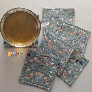 William Morris &quot;Strawberry Thief&quot; coaster, fabric drink coaster, cottagecore home, reusable coaster, housewarming gift.