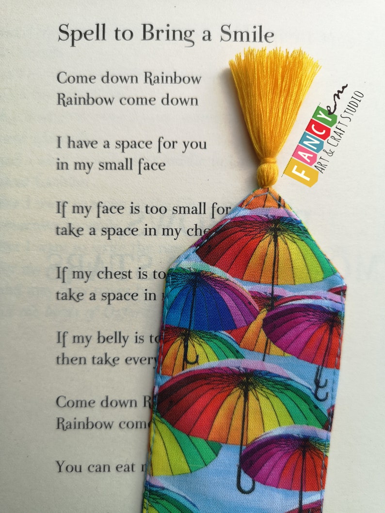 Rainbow umbrellas bookmarks, fabric bookmark, reader gift, pride gift, bookish, image 3