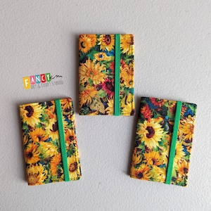 Porta-cartões de tecido com girassóis, carteira para cartões de viagem ou ostras,