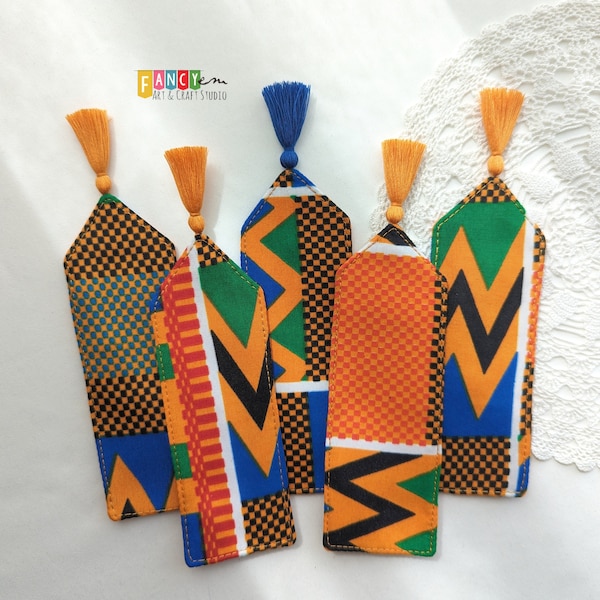 Kente bookmarks, African pattern, Ghana cotton, bookish gift, fabric bookmarks