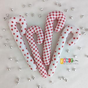 Cotton Candy Cane ornament, fabric candy cane, Scandinavian Christmas, Red and White ornament