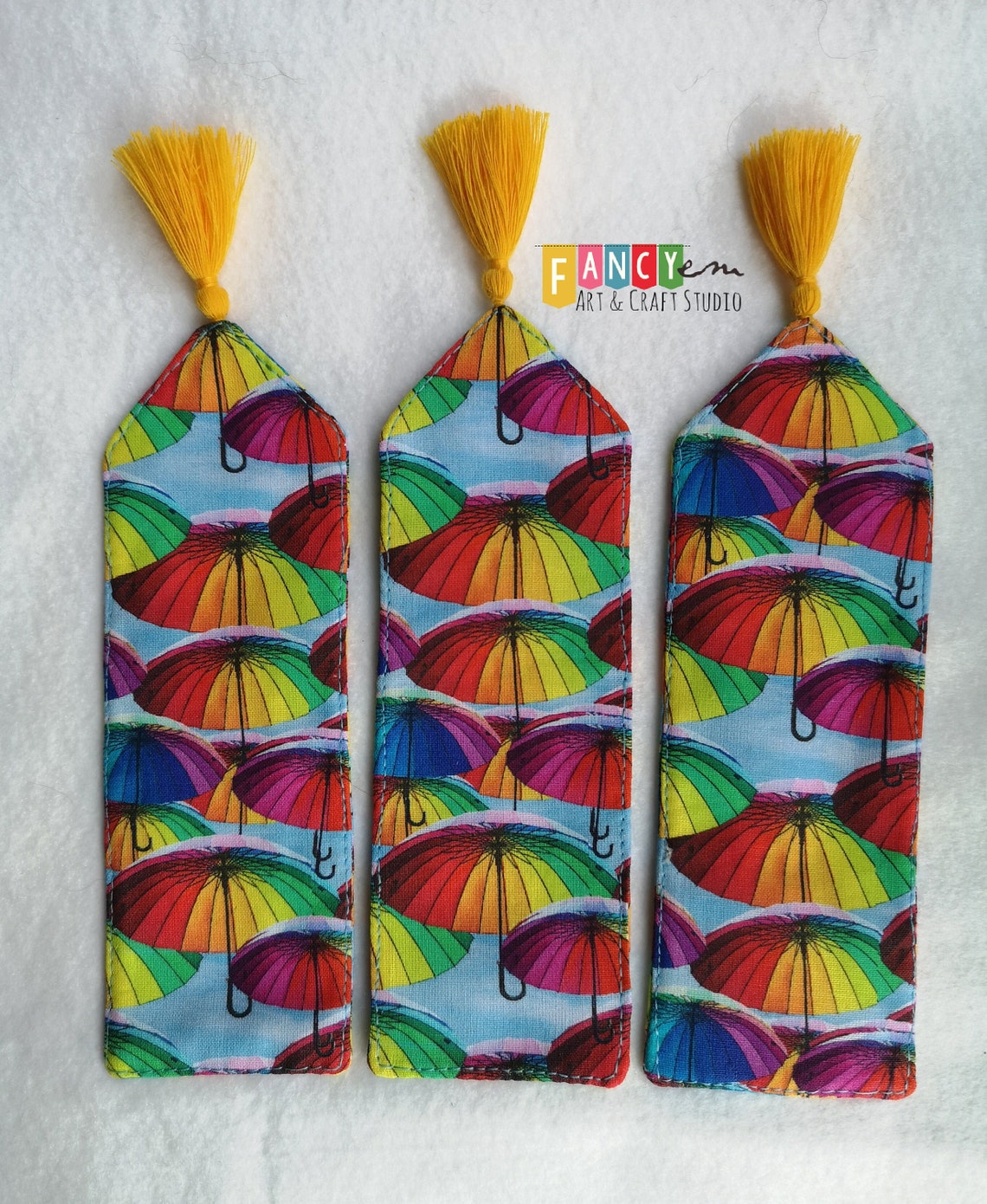 Rainbow umbrellas bookmarks fabric bookmark reader gift image 1