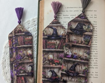 Witchy bookcase fabric bookmark, fantasy readers, Spell Book bookmark, Witch aesthetic gift.