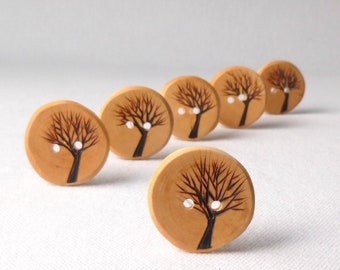 6 Handsome Tree Buttons,  1 Inch Wood Sewing Button, Natural and Handcrafted