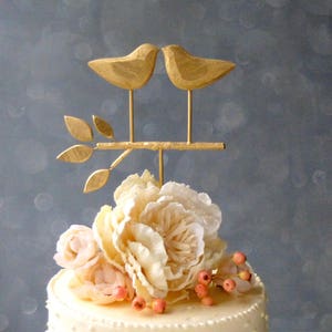 Delicate Gold Cake Topper, Love Bird Cake Topper, Gold Wedding Decor/ Cake Topper, Wedding Topper Gold