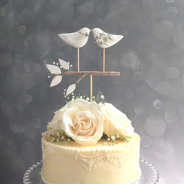 Love Birds and Pearl Topper, Wedding Cake Topper, Bird Cake Topper/ Bridal Cake Topper, Bride and Groom Cake