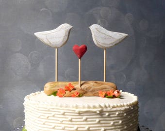 Rustic Wedding Cake Topper, Beach Cake Topper, Beach Wedding Decor, Love Birds Cake Topper, Wooden