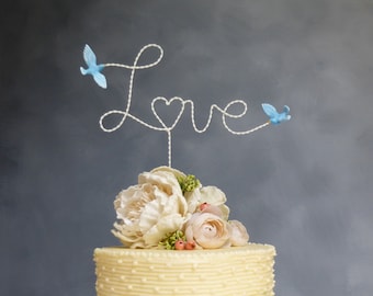 Fairytale Wedding Cake Topper, Wire Topper with Love Birds,  Love Wedding Topper, Love Wire Cake Decoration Fairy Tale Wedding