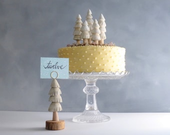 Carved Table Numbers and Tree Wedding Topper Set, White Table Number Holders, White Wood Cake Topper, Rustic Table Signs