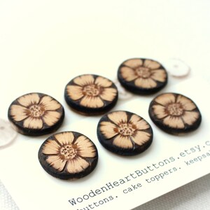 6 Small Flower Buttons, Primrose Motif, Organic Sewing Buttons  6 pce  20mm or 3/4"