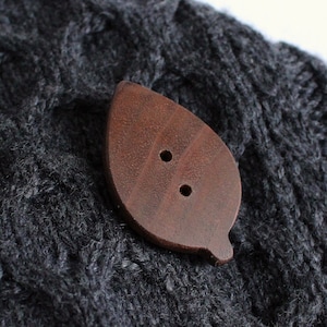 Handcarved, Dark Wood Leaf Button, Large Wooden Button, Artisan Made Shaped Walnut Sewing Button1 1/2"