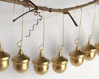 12 Small Gold Ornaments, Golden Acorn Decorations, Mini Tree Ornaments, Gift Wrapping Decor or Embellishment/ Gold Wedding Favors