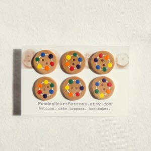 3/4 Small Wood Buttons, Wooden Kids Buttons, Handmade Rainbow Buttons, Childrens Buttons 6pce 20mm or 3/4 image 2