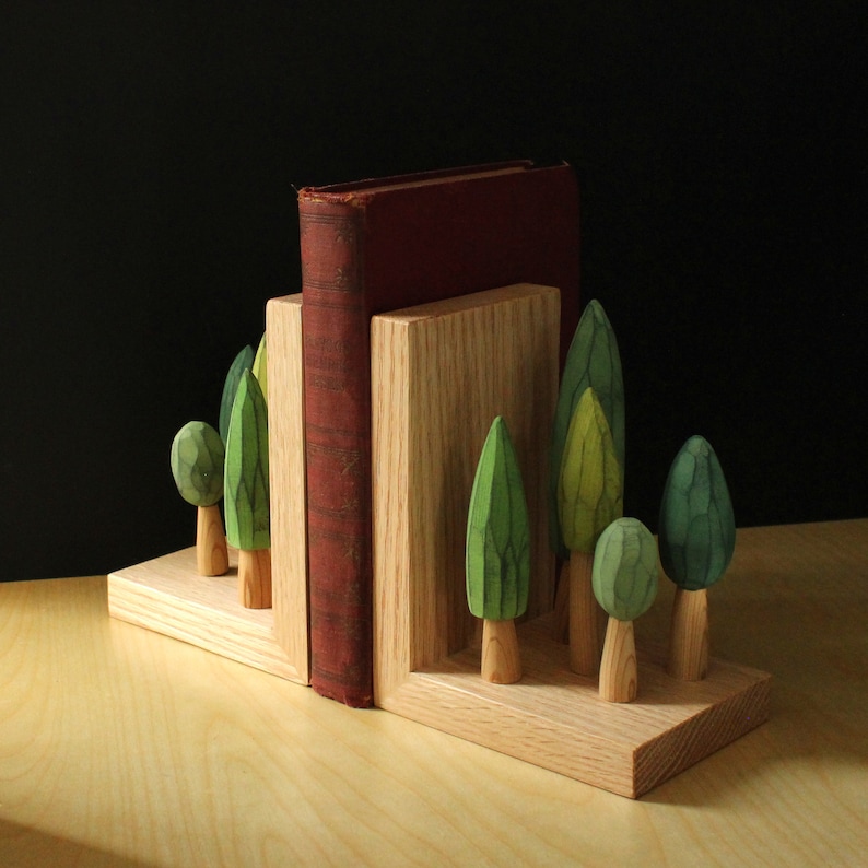 Tree Book Ends, Oak Bookends, Green/ Eco Wedding Gift, Home Decor, Gift for Grandpa, Mantel Decor image 1