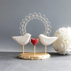 Bird Cake Topper, Love Bird Wedding Topper, Rustic Wedding Cake Decoration, Wood Wedding Decor, White Wedding Topper image 1