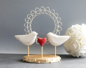 Bird Cake Topper,  Love Bird Wedding Topper, Rustic Wedding Cake Decoration, Wood Wedding Decor, White Wedding Topper