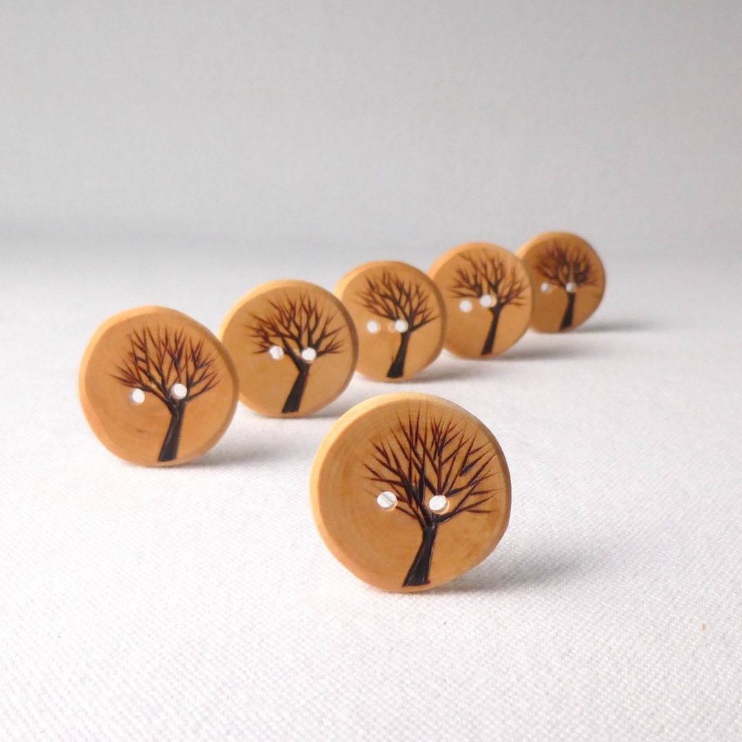 6 Handsome Tree Buttons 1 Inch Wood Sewing Button Natural - Etsy