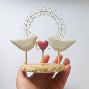 Bird Cake Topper, Love Bird Wedding Topper, Rustic Wedding Cake Decoration, Wood Wedding Decor, White Wedding Topper image 2