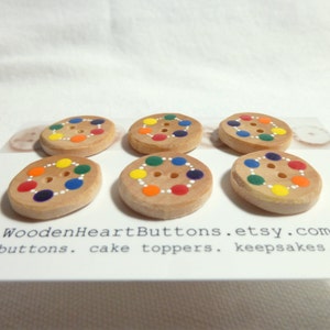 3/4 Small Wood Buttons, Wooden Kids Buttons, Handmade Rainbow Buttons, Childrens Buttons 6pce 20mm or 3/4 image 4