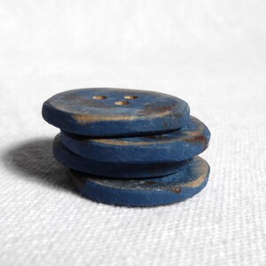 Rustic Wood Buttons Distressed/ Rustic Blue Buttons, Medium Blue Button, Wooden Buttons 4pce 1 image 4