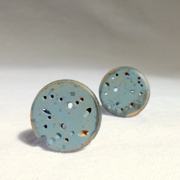 Unusual Wormwood Buttons- 1 Inch Wooden/ Wood Buttons in Blue Grey, Shabby Chic Sewing Button-2pce 25mm
