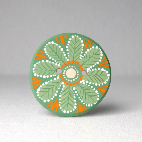 Large Pale Green Button, Orange/ Green Sewing Button/ Wood Statement Button, 2 Inch Green Wooden Button,  1 pce 2" or 50mm