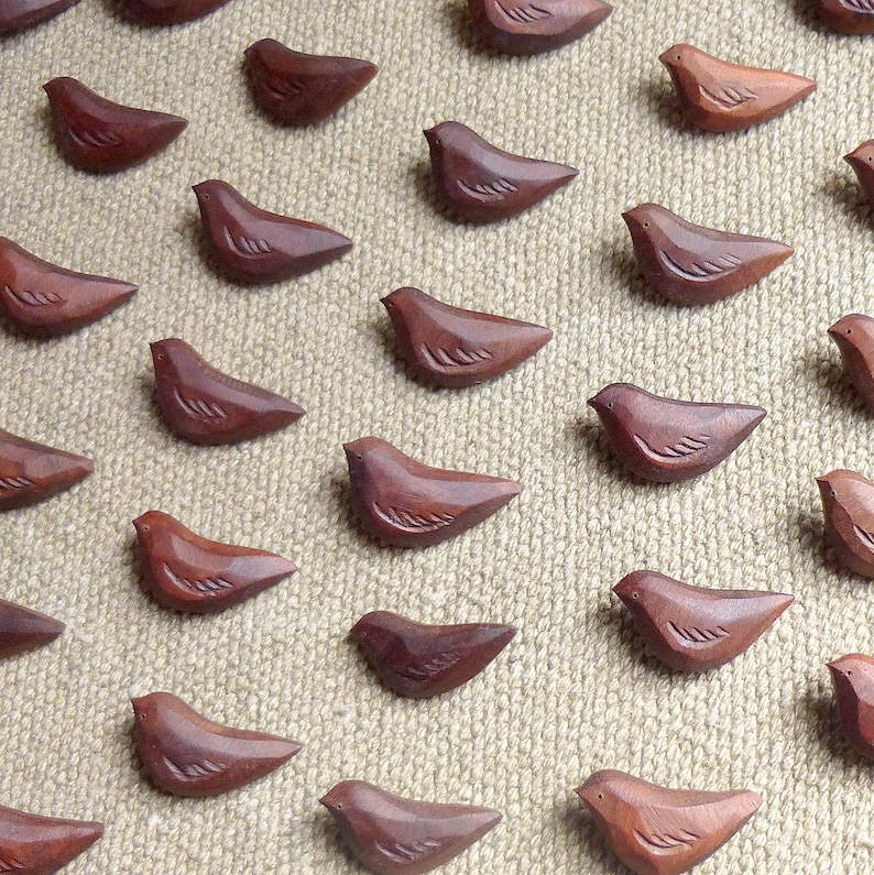 Three Carved Bird Buttons, Primitive Wood Button, Handmade Walnut Buttons Shank Style 3pce 1 or 25mm image 1