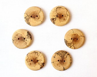 6 Large Spalted Oak Buttons,  1 1/2 Inch Wood Sewing Button, Natural and Handcrafted in Canada