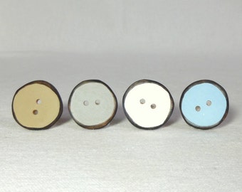 Handmade Wooden Buttons, Pastel Wood Button Blue, Gray, White, Tan 4pce  1" or 25mm