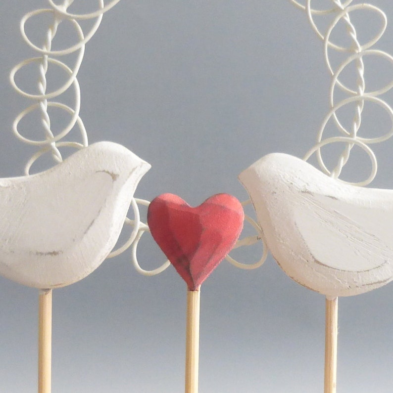 Bird Cake Topper, Love Bird Wedding Topper, Rustic Wedding Cake Decoration, Wood Wedding Decor, White Wedding Topper image 3