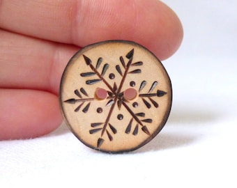 Wood Snowflake Buttons, 1 Inch Handmade