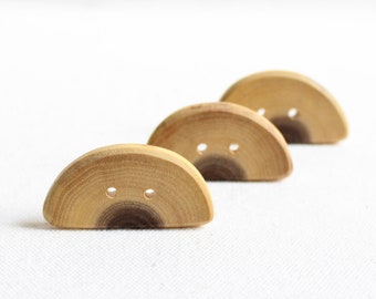 3 Smooth Walnut Buttons, Large Wooden Buttons, Large Wood Button, Rainbow Button, Tree Branch, Strong and Smooth 2-holed 2" or 50mm