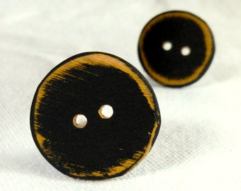 Rustic Black Wood Button with Ochre in a Weathered, Shabby Chic Yellow Ochre 2pce  1" or 25mm