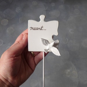 Puzzle Piece Wedding Cake Topper for Love Birds, Bridal Topper/ White Wedding Topper, Handmade Etsy Weddings/ Decorations image 5