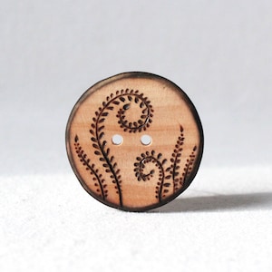 Fiddlehead Fern Button, Large Wood  Buttons, Wooden Sewing Buttons, Light Brown Coat Buttons