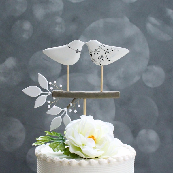 Love Birds with Pearls Wedding Cake Topper, Bride and Groom, His and Her Cake Decoration