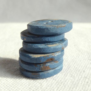 6 Small Blue Buttons, Blue Wood Buttons Distressed Blue Wooden Buttons 6pce 3/4 or 20mm image 3