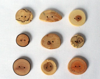 9 Small Wood Buttons, Spalted Oak Buttons,  1"- 1.5" or 25mm-38mm  Wood Sewing Buttons, Natural Organic Buttons from Canadian Hardwood